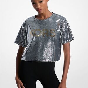 Michael Kors Silver Sequin Crop Top size S NWT P2P 20”